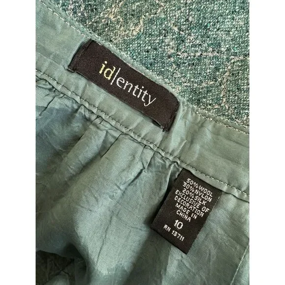 Vintage Green Wool Blend Skirt Pleated Midi Metallic Floral Embroidered size 10 - Picture 3 of 8